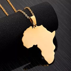Smooth Gold  Africa Map Pendant Necklace